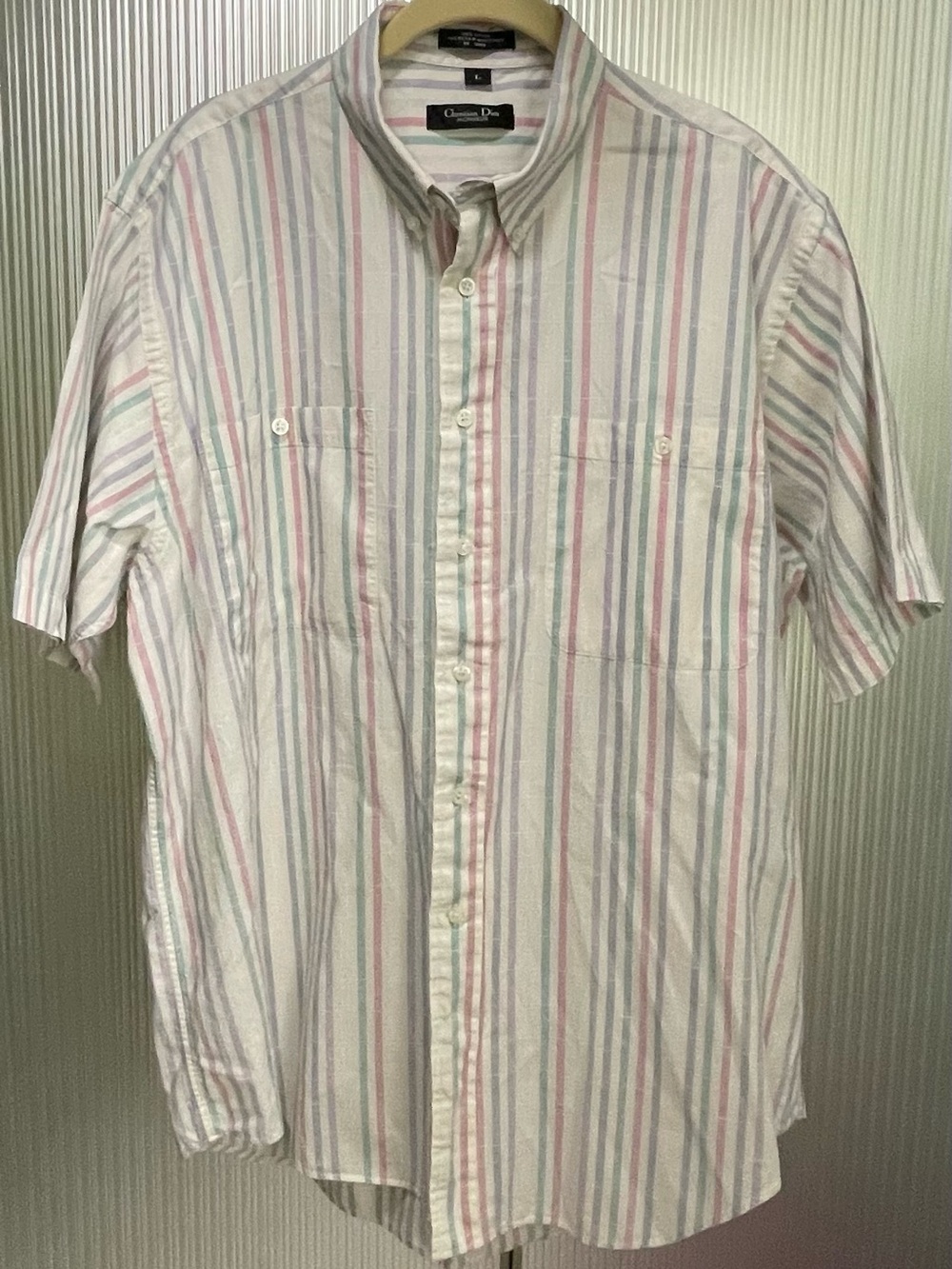 Christian Dior vintage men's short-sleeve button-down shirt Size L